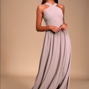 Lulu’s Air of Romance Taupe Halter Maxi Dress